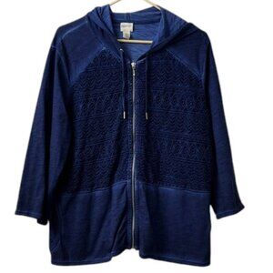 NWOT Zenergy by Chico's Navy Full Zip Hooded Jacket